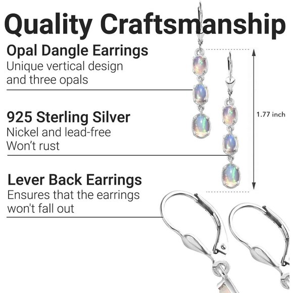 Amazon.com: Opal Earrings for Women 925 Sterling Silver Long  Opal Earrings for Women Sterling Silver Long Drop Dangle with Three Premium Opal